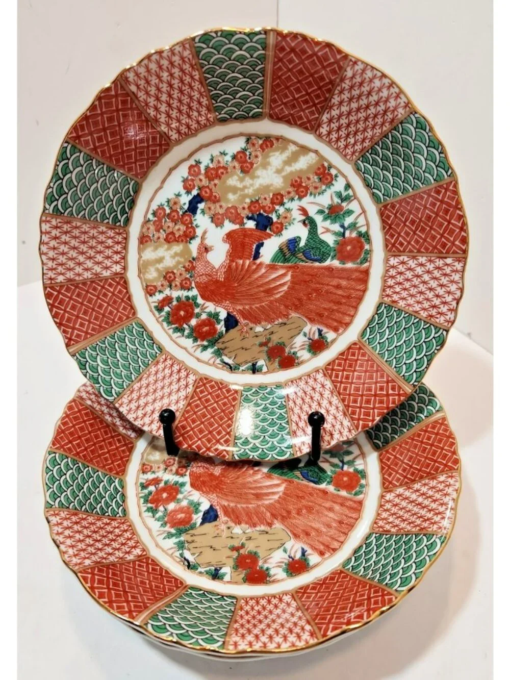 Vintage Arita Imari Red Peacock Fan Pattern Soup Bowls Set Of 4
